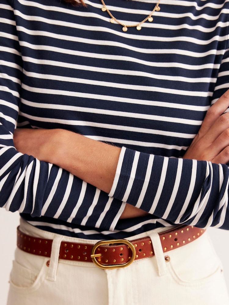 Boden Sky Blue Ella Long Sleeve Breton 100% Cotton Top - Image 3 of 5