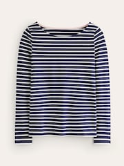 Boden Sky Blue Ella Long Sleeve Breton 100% Cotton Top - Image 5 of 5