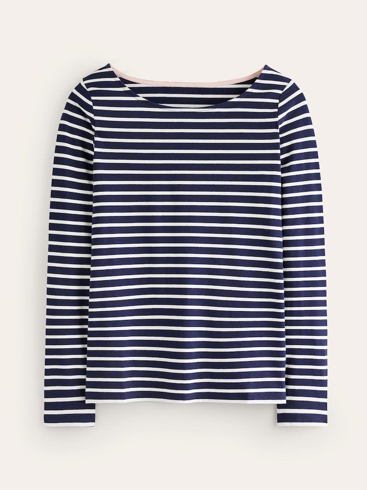 Boden Sky Blue Ella Long Sleeve Breton 100% Cotton Top - Image 5 of 5