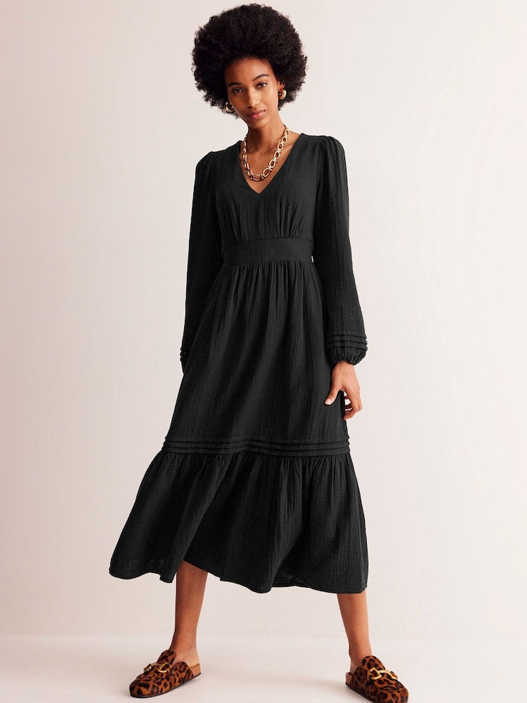 Boden Black Eve 100% Cotton Sleeved Double Cloth Dress - Image 1 of 7 Boden Black Eve 100% Cotton Sleeved Double Cloth Dress - Image 1 of 7