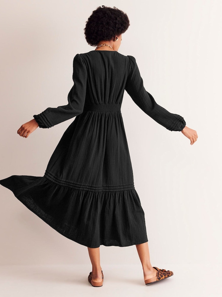 Boden Black Eve 100% Cotton Sleeved Double Cloth Dress - Image 2 of 7 Boden Black Eve 100% Cotton Sleeved Double Cloth Dress - Image 2 of 7