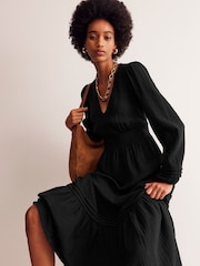 Boden Black Eve 100% Cotton Sleeved Double Cloth Dress - Image 3 of 7