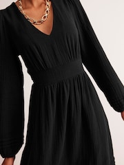 Boden Black Eve 100% Cotton Sleeved Double Cloth Dress - Image 4 of 7