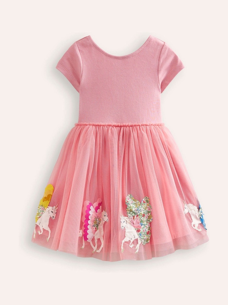 Boden Pink 100% Cotton Katie Unicorn Appliqué Tulle Dress - Image 1 of 3