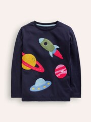 Boden Blue Boucle Space 100% Cotton T-Shirt - Image 1 of 3