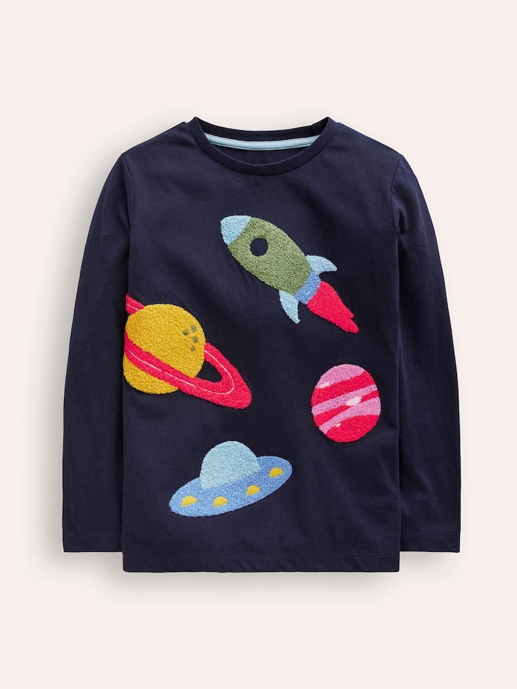 Boden Blue Boucle Space 100% Cotton T-Shirt - Image 1 of 3 Boden Blue Boucle Space 100% Cotton T-Shirt - Image 1 of 3