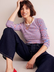 Boden Red Anna Rib Long Sleeve 100% Cotton T-Shirt - Image 1 of 5