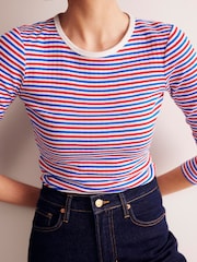 Boden Red Anna Rib Long Sleeve 100% Cotton T-Shirt - Image 2 of 5