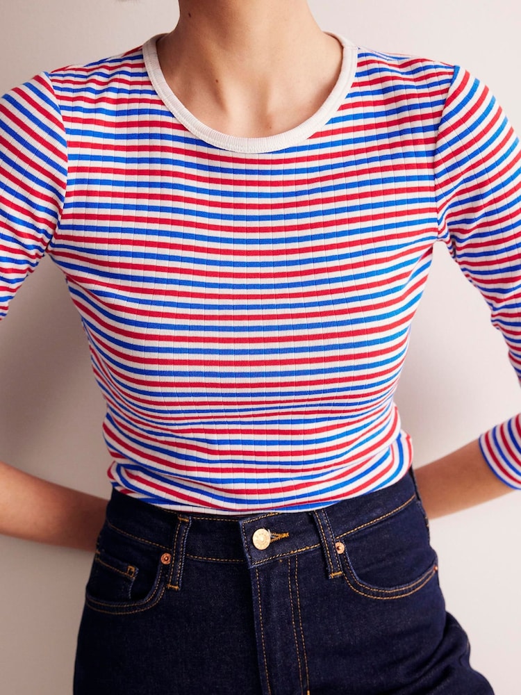 Boden Red Anna Rib Long Sleeve 100% Cotton T-Shirt - Image 2 of 5 Boden Red Anna Rib Long Sleeve 100% Cotton T-Shirt - Image 2 of 5