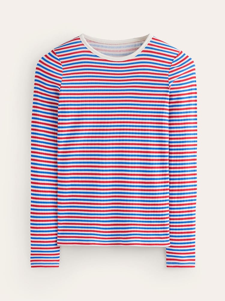Boden Red Anna Rib Long Sleeve 100% Cotton T-Shirt - Image 5 of 5