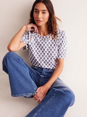 Boden Cream Mila Trim Detail 100% Cotton Top - Image 1 of 1