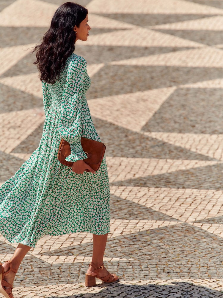 Boden Green Gemma Smocked Midi Dress - Image 1 of 6