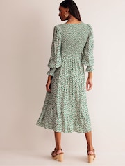 Boden Green Gemma Smocked Midi Dress - Image 3 of 6