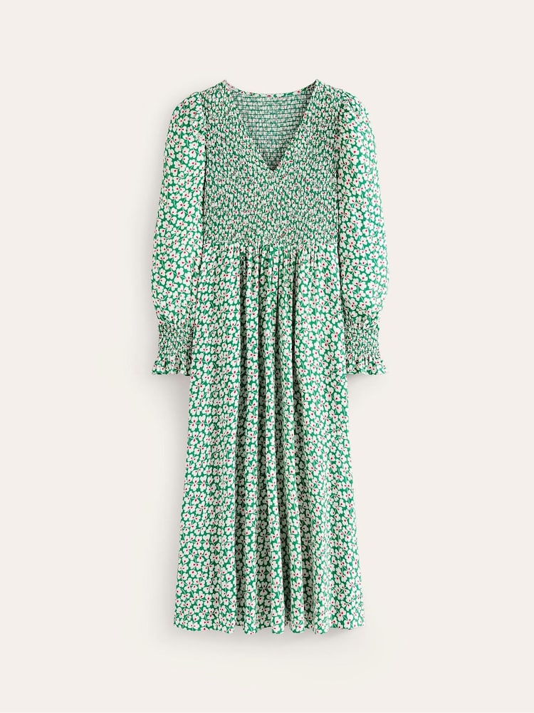 Boden Green Gemma Smocked Midi Dress - Image 6 of 6 Boden Green Gemma Smocked Midi Dress - Image 6 of 6