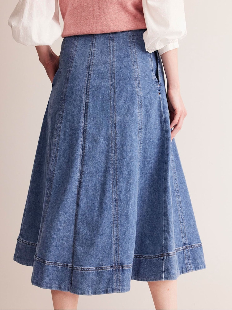 Boden Blue Panelled Full 100% Cotton Denim Skirt - Image 2 of 6
