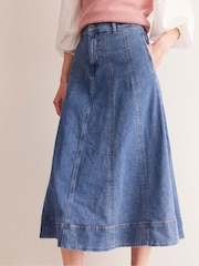 Boden Blue Panelled Full 100% Cotton Denim Skirt - Image 3 of 6