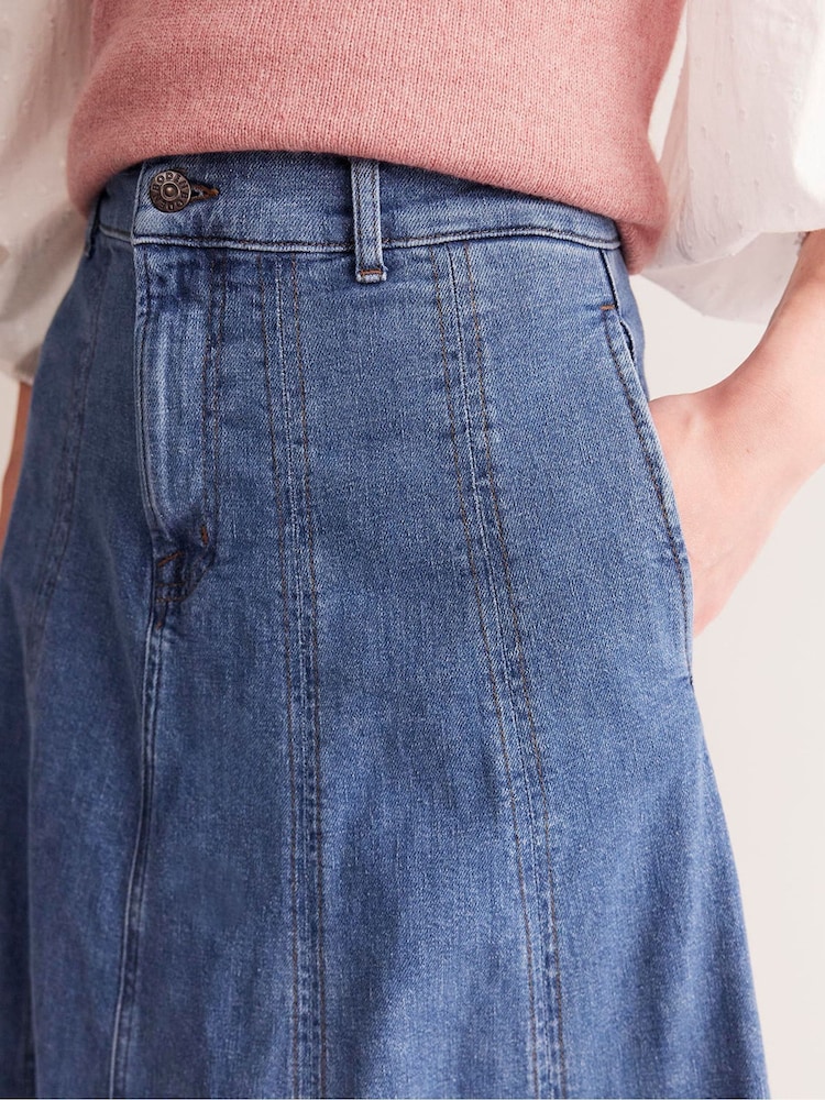 Boden Blue Panelled Full 100% Cotton Denim Skirt - Image 5 of 6