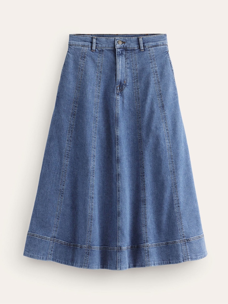 Boden Blue Panelled Full 100% Cotton Denim Skirt - Image 6 of 6
