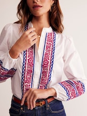 Boden White Embroidery Interest 100% Cotton Top - Image 1 of 4