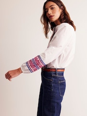 Boden White Embroidery Interest 100% Cotton Top - Image 3 of 4