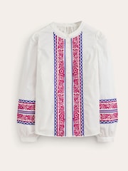 Boden White Embroidery Interest 100% Cotton Top - Image 4 of 4