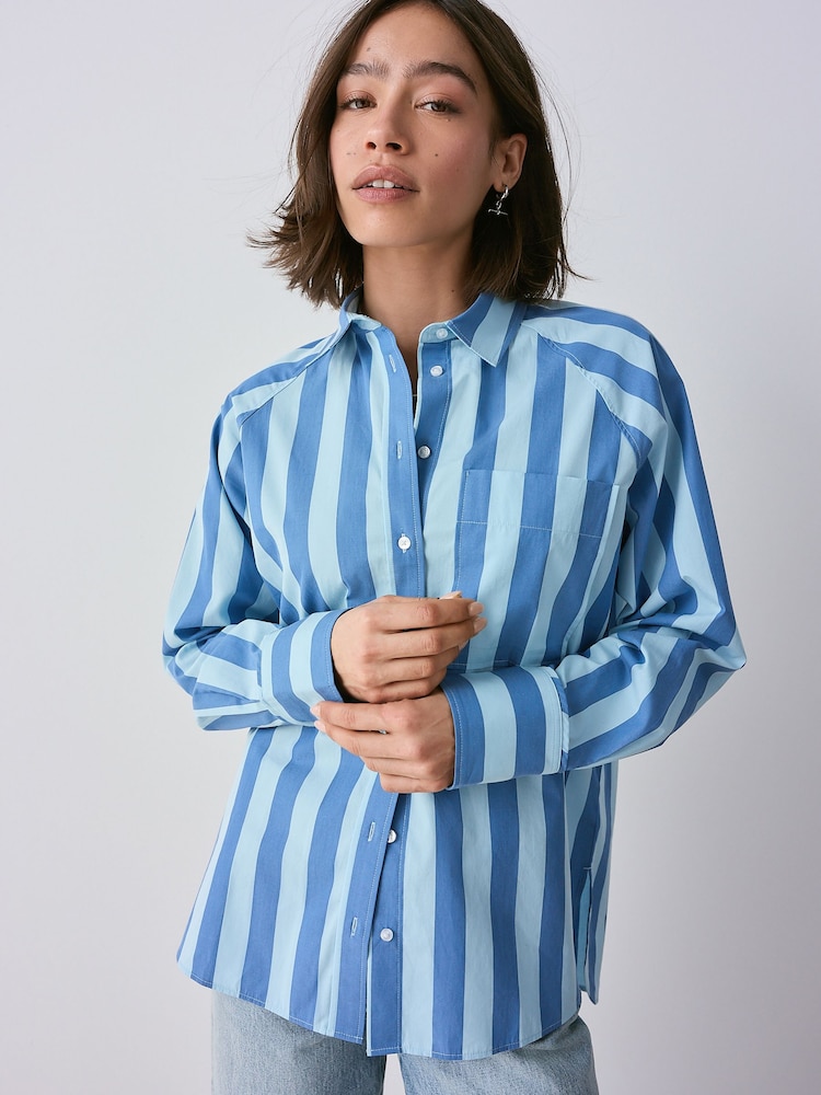 Light/Dark Blue Stripe - Girlfriend Oversized Long Sleeve Shirt - Image 1 of 7