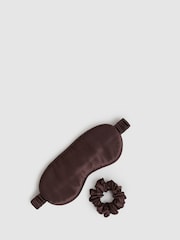 Reiss Chocolate Ellen Silk Eye Mask and Scrunchie Set - Image 1 of 4