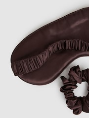 Reiss Chocolate Ellen Silk Eye Mask and Scrunchie Set - Image 2 of 4