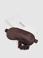 Reiss Chocolate Ellen Silk Eye Mask and Scrunchie Set - Image 4 of 4
