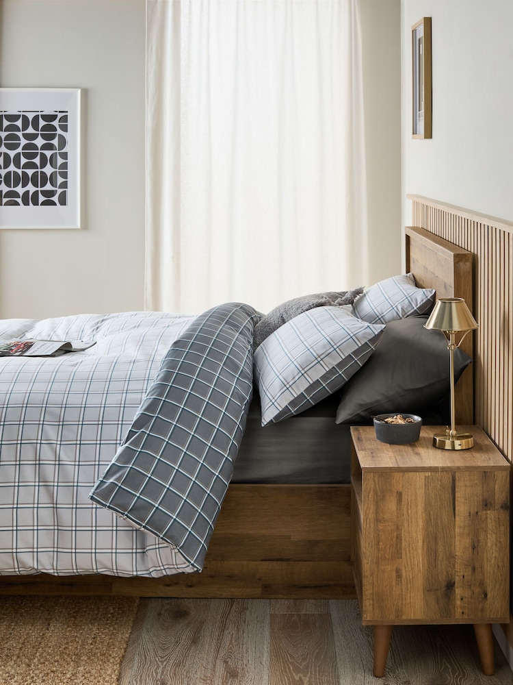 Grey Check Reversible Check Duvet Cover and Pillowcase Set - Image 1 of 8