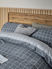 Grey Check Reversible Check Duvet Cover and Pillowcase Set - Image 4 of 8