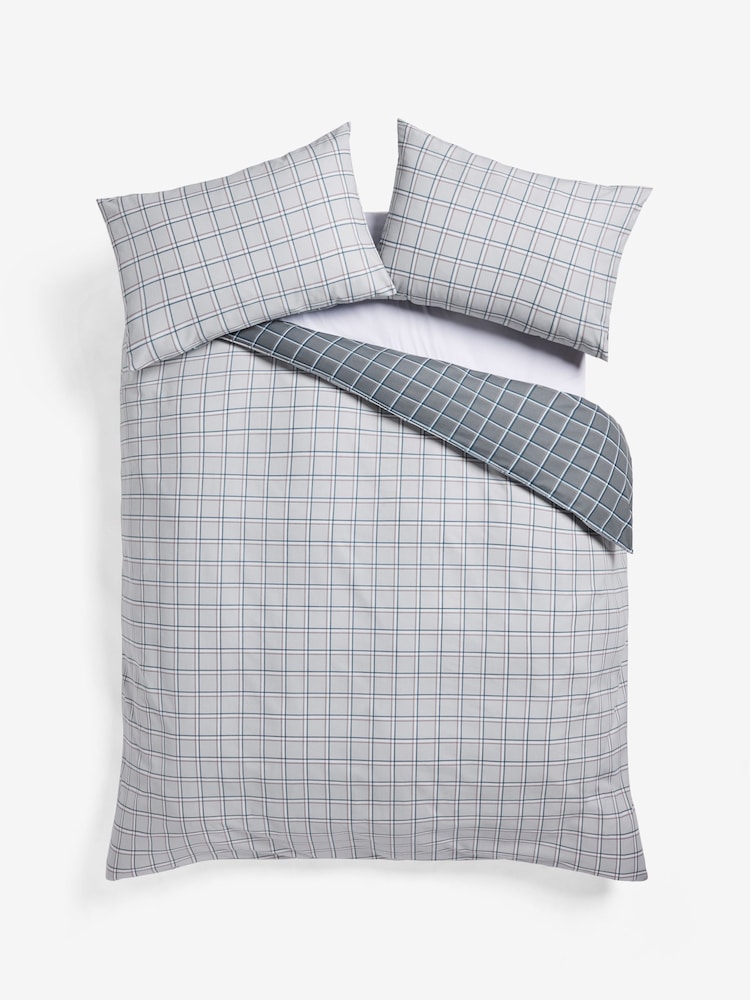 Grey Check Reversible Check Duvet Cover and Pillowcase Set - Image 8 of 8