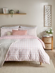 Pink Check Reversible Check Duvet Cover and Pillowcase Set - Image 2 of 7