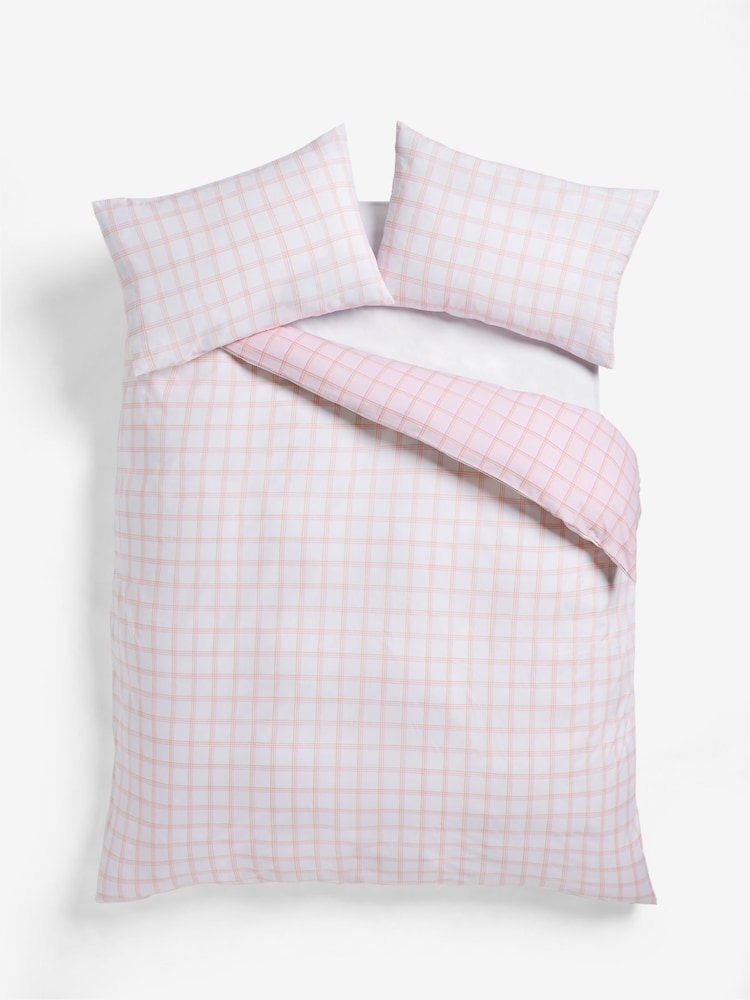 Pink Check Reversible Check Duvet Cover and Pillowcase Set - Image 7 of 7