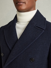 Reiss Navy Herringbone Bergamo Wool Blend Double Breasted Peacoat - Image 4 of 6