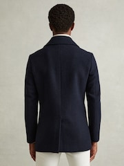 Reiss Navy Herringbone Bergamo Wool Blend Double Breasted Peacoat - Image 5 of 6