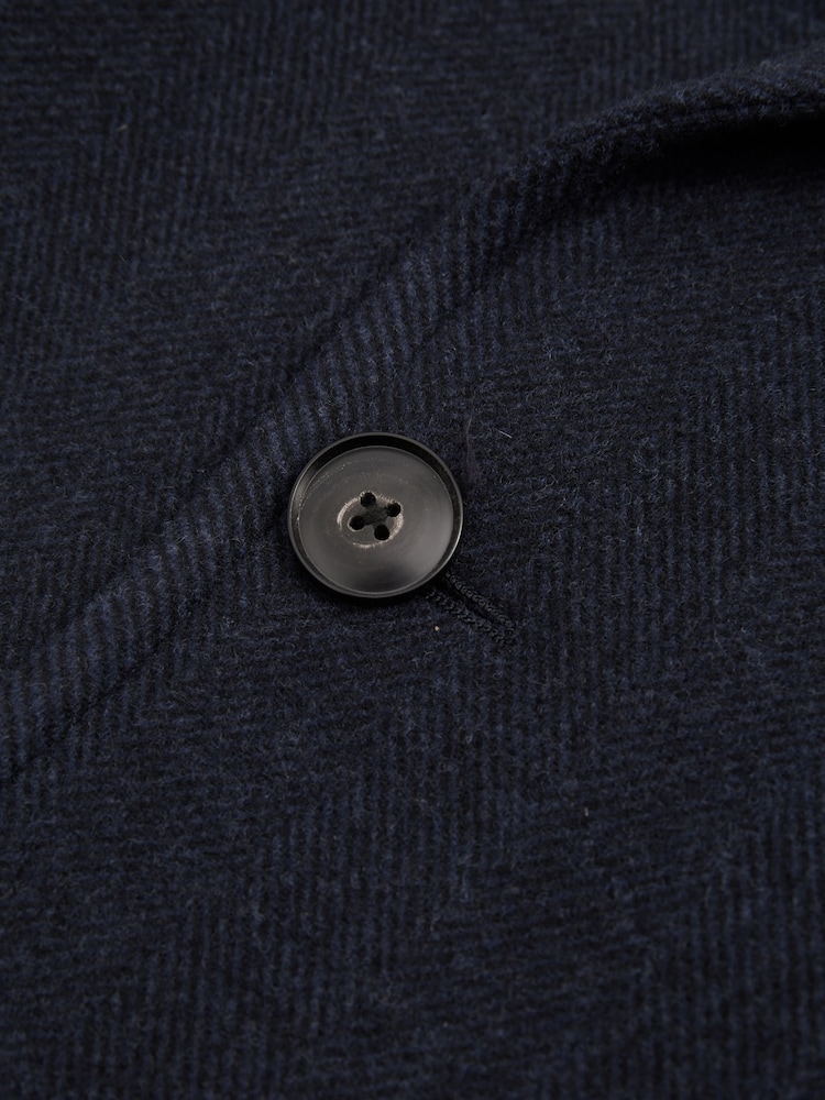 Reiss Navy Herringbone Bergamo Wool Blend Double Breasted Peacoat - Image 6 of 6