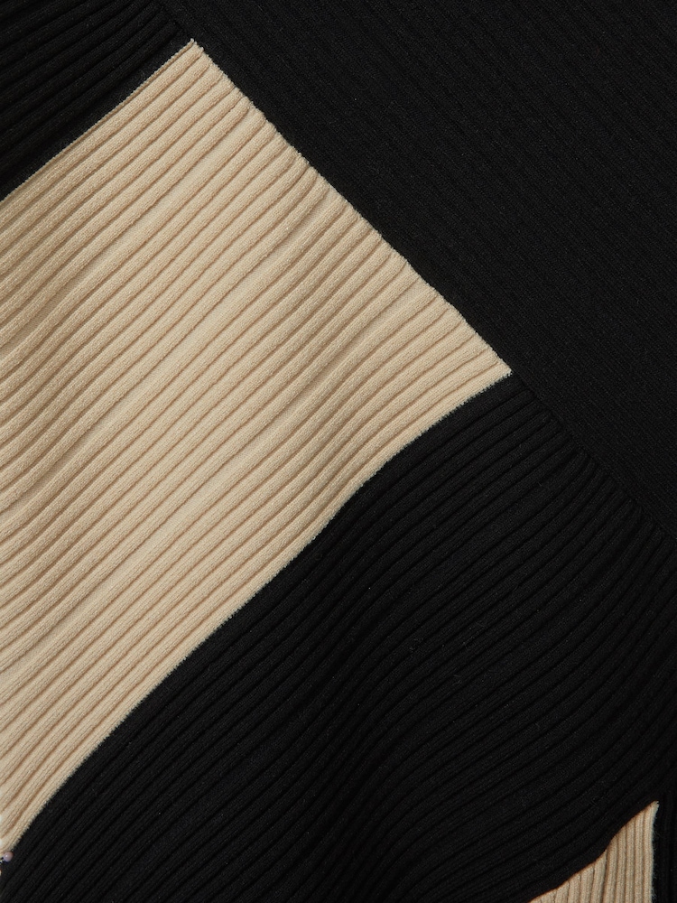 Reiss Black/Ecru Jem 9-13 yrs Knitted Colourblock Asymmetric Dress - Image 2 of 2
