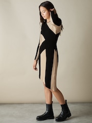 Reiss Black/Ecru Jem 9-13 yrs Knitted Colourblock Asymmetric Dress - Image 4 of 4