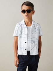 Reiss White Menton Teen Cotton Jersey Embroidered Shirt - Image 3 of 4