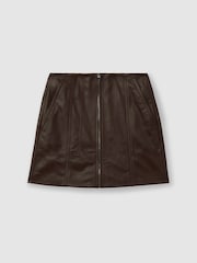 Reiss Burgundy Daria Leather Zip-Front Mini Skirt - Image 2 of 5