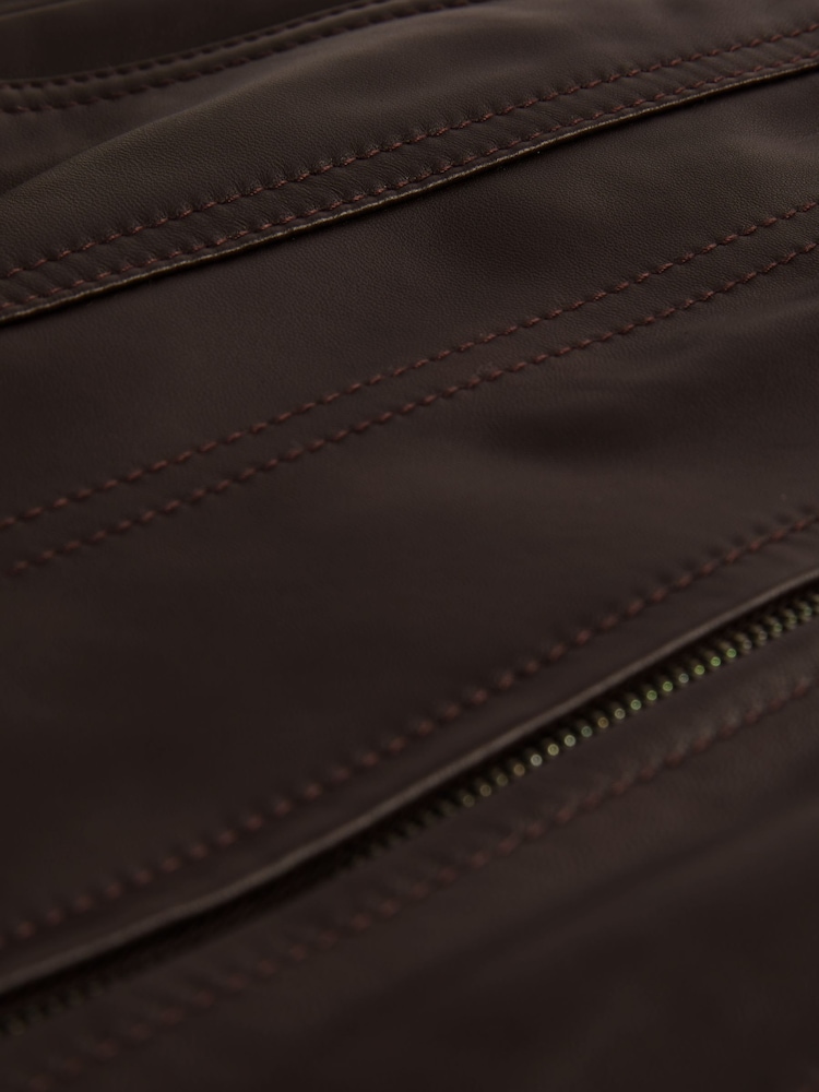 Reiss Burgundy Daria Leather Zip-Front Mini Skirt - Image 5 of 5
