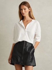 Reiss Black Daria Leather Zip-Front Mini Skirt - Image 1 of 5