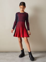 Reiss Navy Lou 4-9 yrs Pleated Contrast Skater Dress - Image 1 of 4