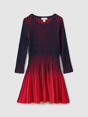 Reiss Navy Lou 4-9 yrs Pleated Contrast Skater Dress - Image 2 of 4