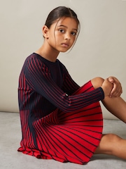 Reiss Navy Lou 4-9 yrs Pleated Contrast Skater Dress - Image 3 of 4