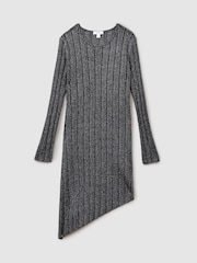 Reiss Jayden Metallic Ribbed Asymmetric Dress - Imagen 1 de 4