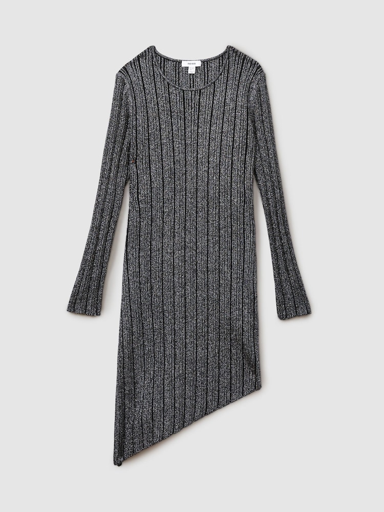 Reiss Jayden Metallic Ribbed Asymmetric Dress - Imagen 1 de 4