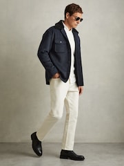Reiss Navy Pernix Wool-Blend Fleece Collar Overshirt - Image 1 of 6