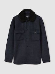 Reiss Navy Pernix Wool-Blend Fleece Collar Overshirt - Image 2 of 6